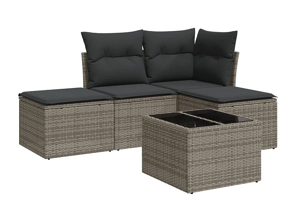 Salon de jardin 5 pcs avec coussins gris résine tressée BE34887