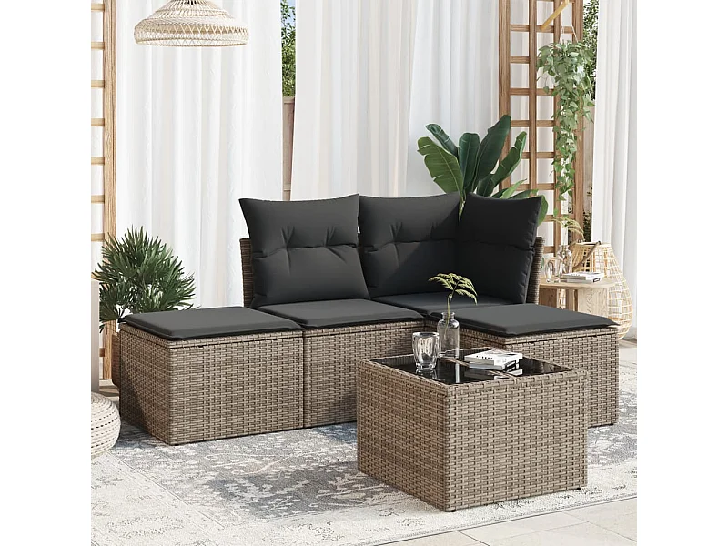 5-delige Loungeset met kussens poly rattan grijs NL31320