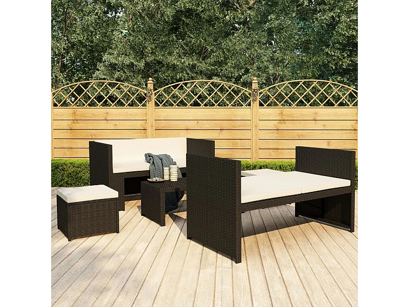 Salon de jardin 5 pcs avec coussins Résine tressée Noir BE13273