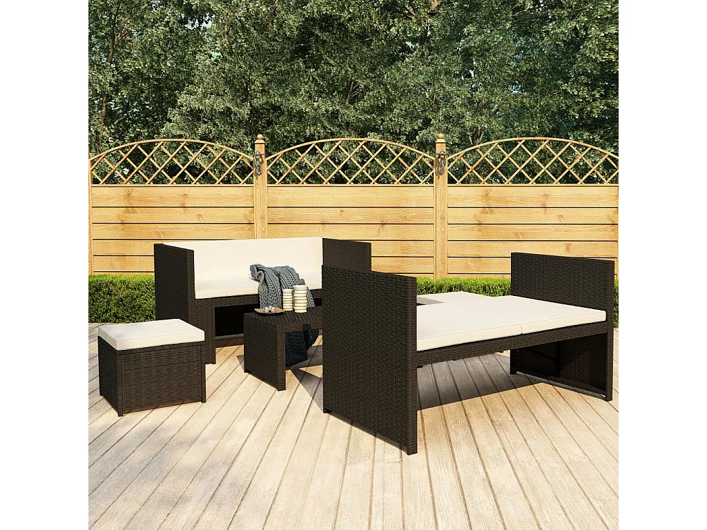 Salon de jardin 5 pcs avec coussins Résine tressée Noir BE13273