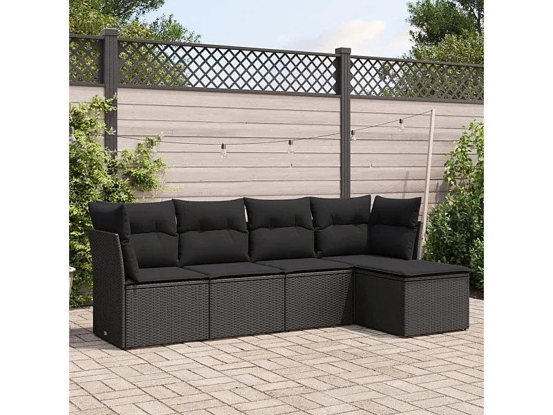 Salon de jardin 5 pcs avec coussins noir résine tressée BE37809