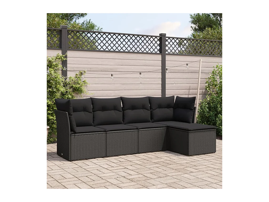 Salon de jardin 5 pcs avec coussins noir résine tressée BE37809