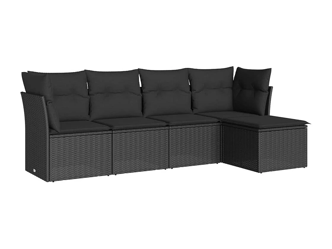 5-tlg. Garten-Sofagarnitur,Gartenmöbel-Set mit Kissen Schwarz Poly Rattan -gkd883901