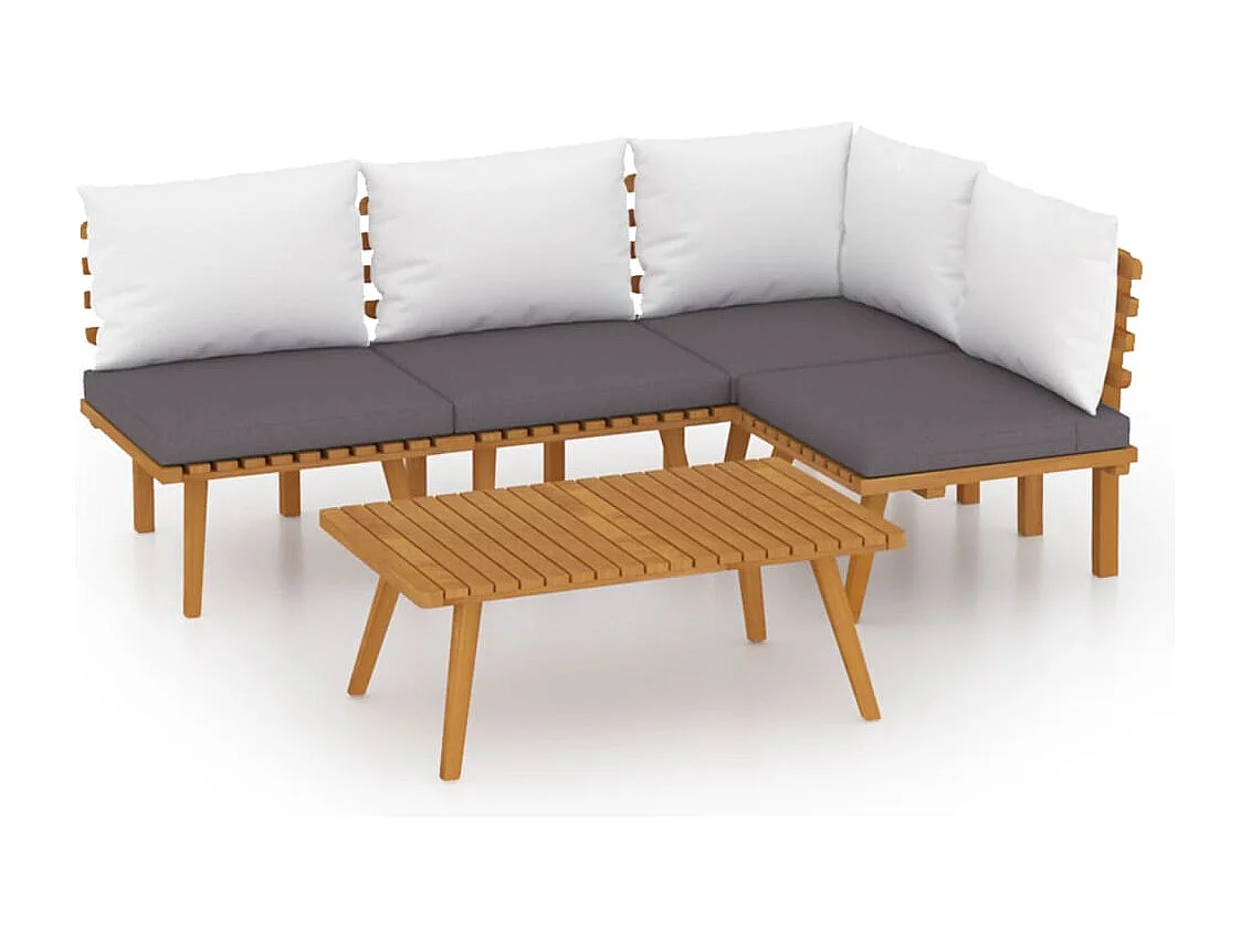 5-tlg. Garten-Sitzgruppe: Sofa + Tisch | Garten-Lounge-Set mit Kissen Massivholz Akazie -GKD809687