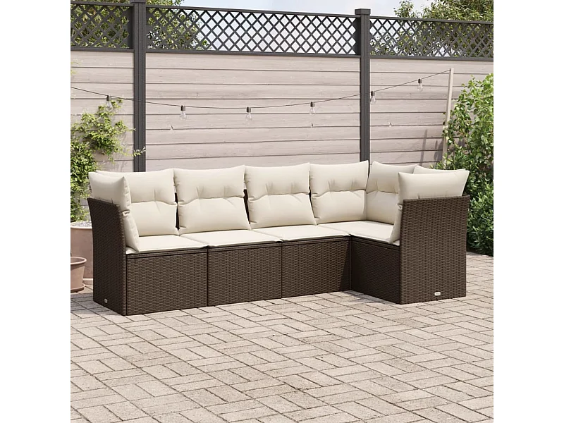 5-tlg. Garten-Sofagarnitur,Gartenmöbel-Set mit Kissen Braun Poly Rattan -gkd733016