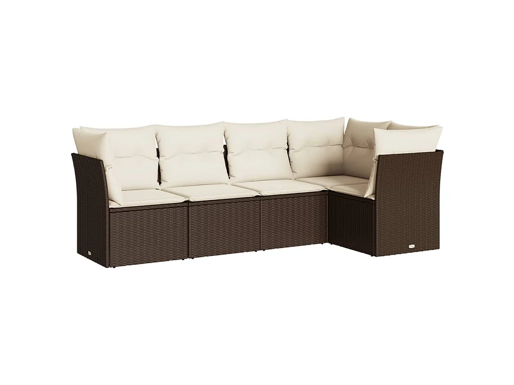5 pcs conjunto sofás p/ jardim c/ almofadões vime PE castanho PT757031