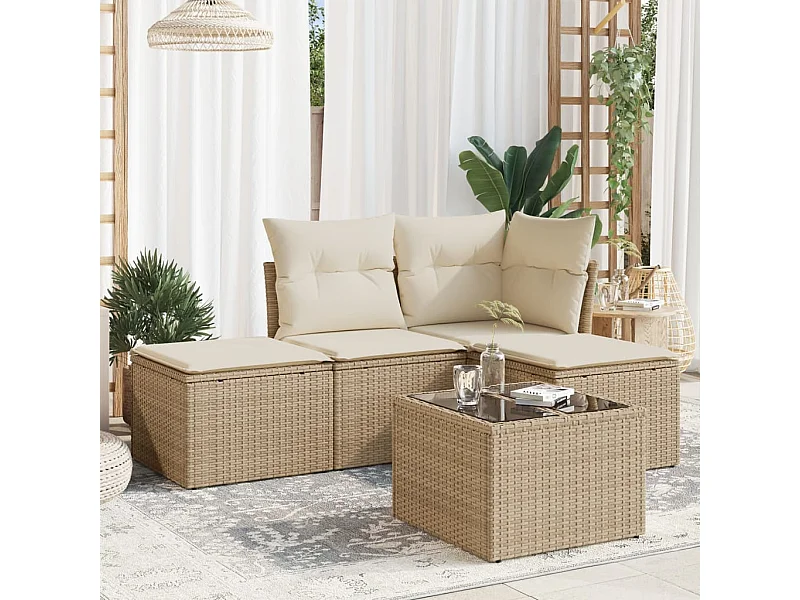 Salon de jardin avec coussins 5 pcs beige résine tressée BE50873