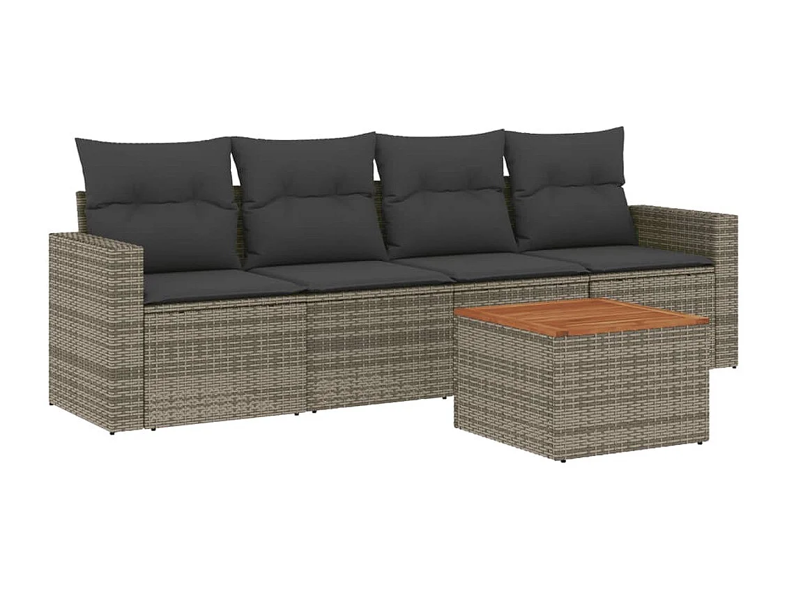 Salon de jardin 5 pcs avec coussins gris résine tressée BE47557