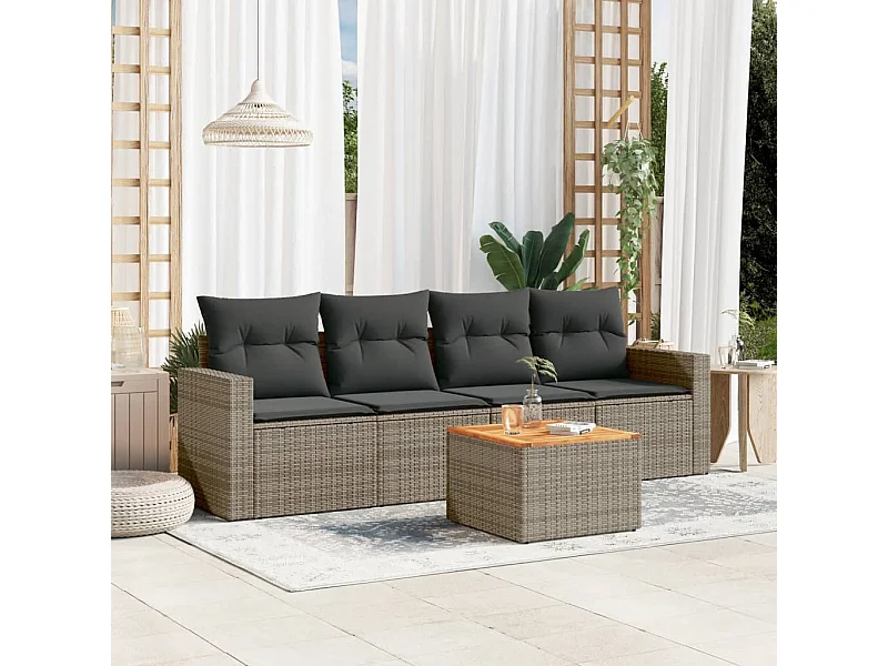 Salon de jardin 5 pcs avec coussins gris résine tressée BE47557