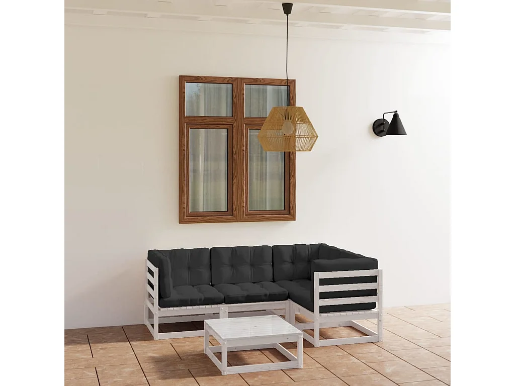 Salon de jardin 5 pcs avec coussins Bois de pin massif BE45364