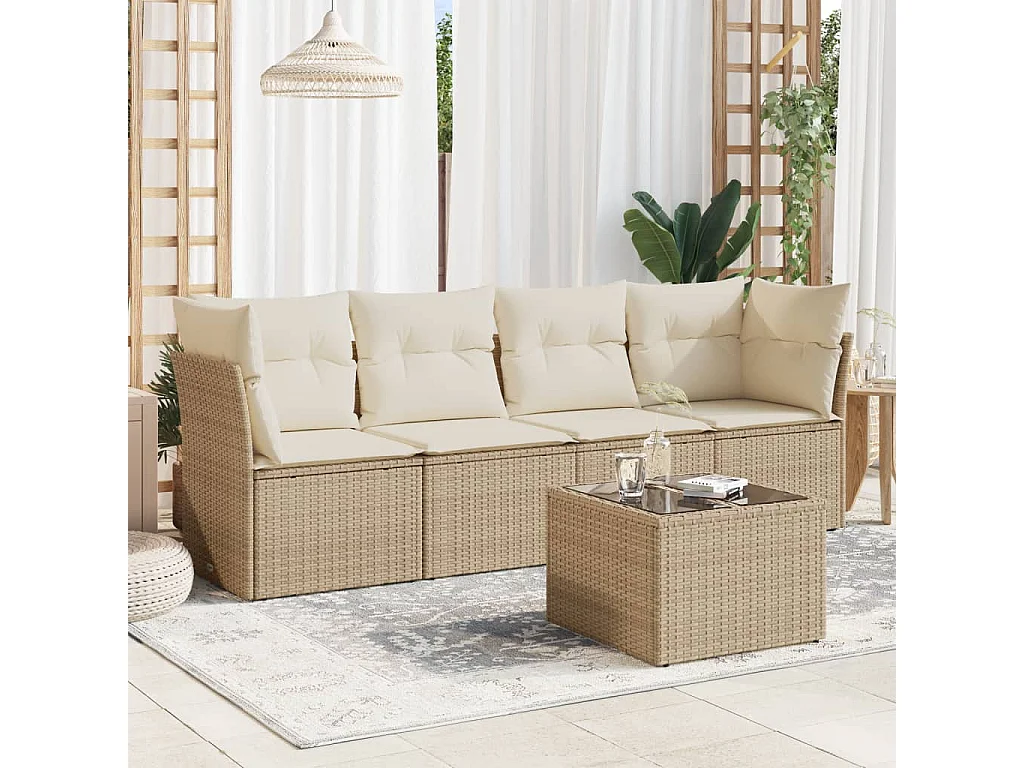 5-tlg. Garten-Sofagarnitur,Gartenmöbel-Set mit Kissen Beige Poly Rattan -gkd169688