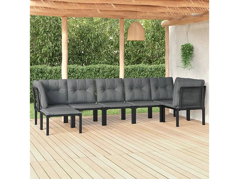 7 pcs conjunto lounge de jardim vime PE preto e cinzento PT73503