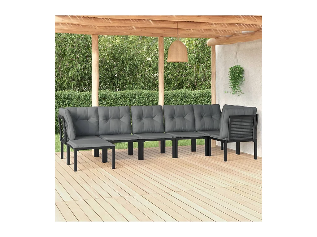 7-tlg. Garten-Sitzgruppe: Sofa + Tisch | Garten-Lounge-Set Schwarz und Grau Poly Rattan -GKD141655
