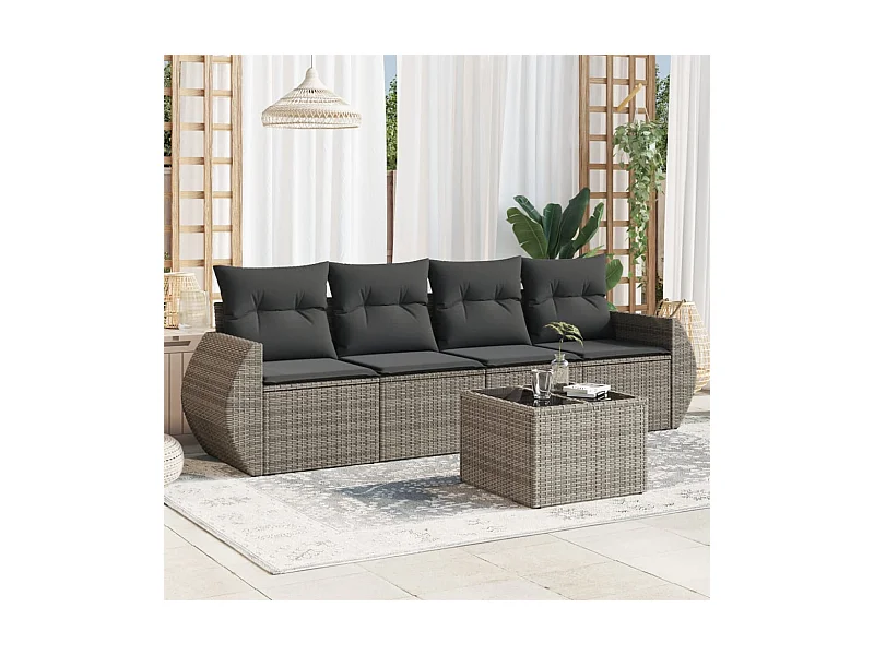 5-tlg. Garten-Sofagarnitur,Gartenmöbel-Set mit Kissen Grau Poly Rattan -gkd544148