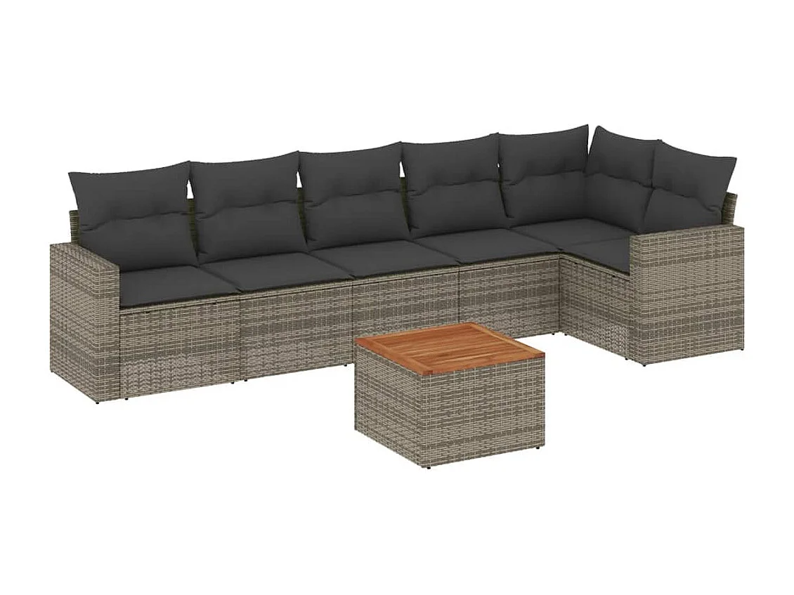 7-tlg. Garten-Sofagarnitur,Gartenmöbel-Set mit Kissen Grau Poly Rattan -gkd487355