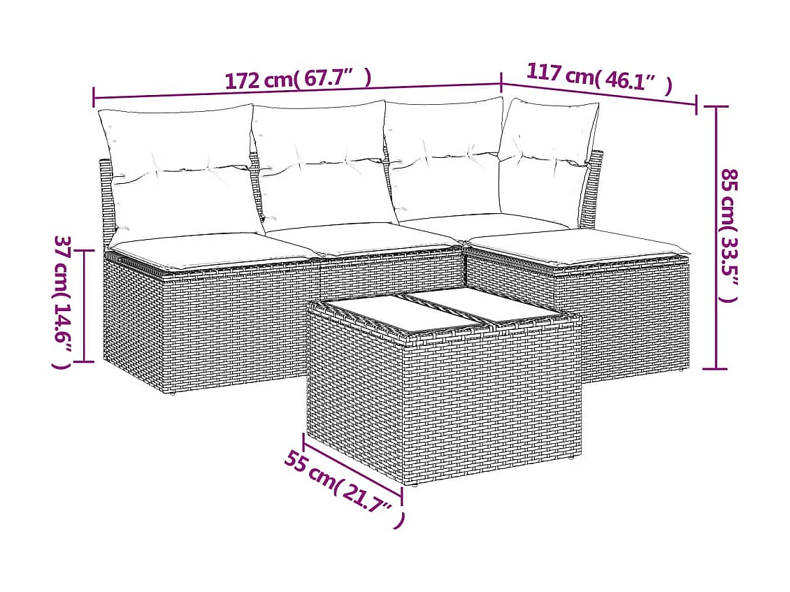 Salon de jardin avec coussins 5 pcs beige résine tressée BE96263