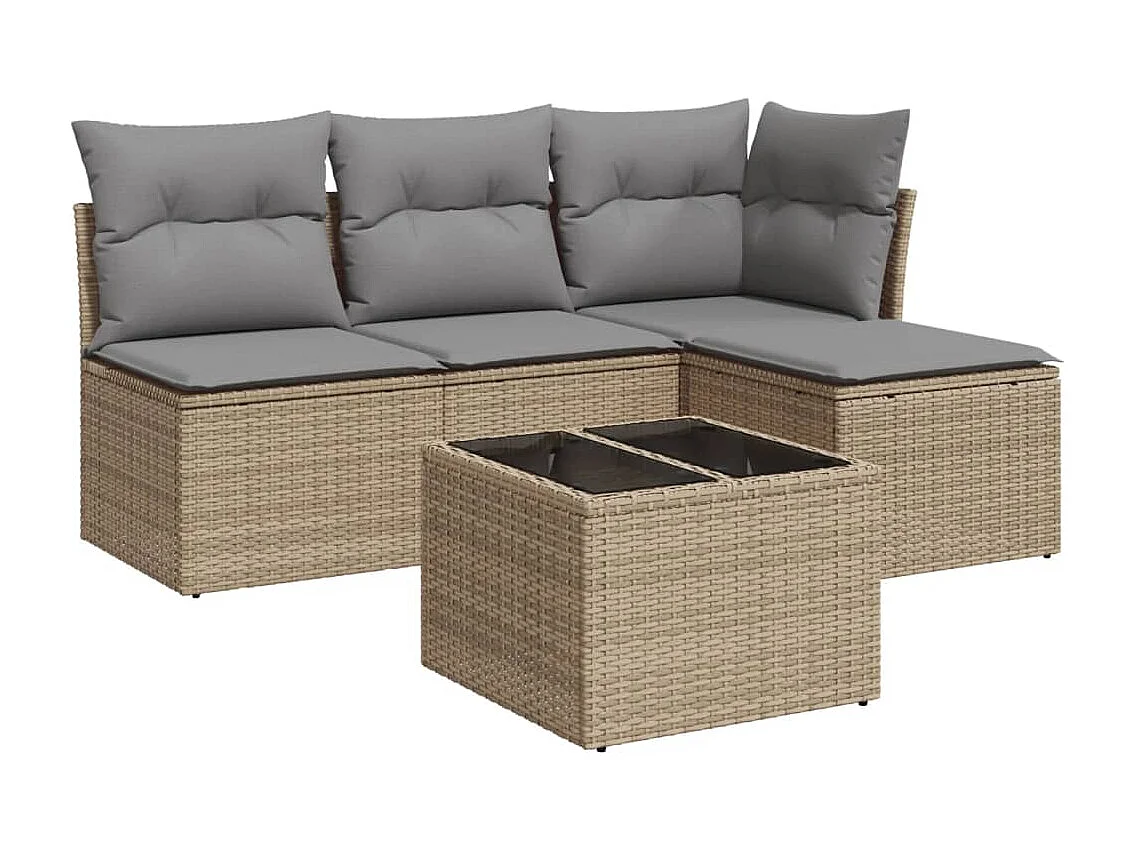 5-tlg. Garten-Sofagarnitur,Gartenmöbel-Set mit Kissen Beige Poly Rattan -gkd124392