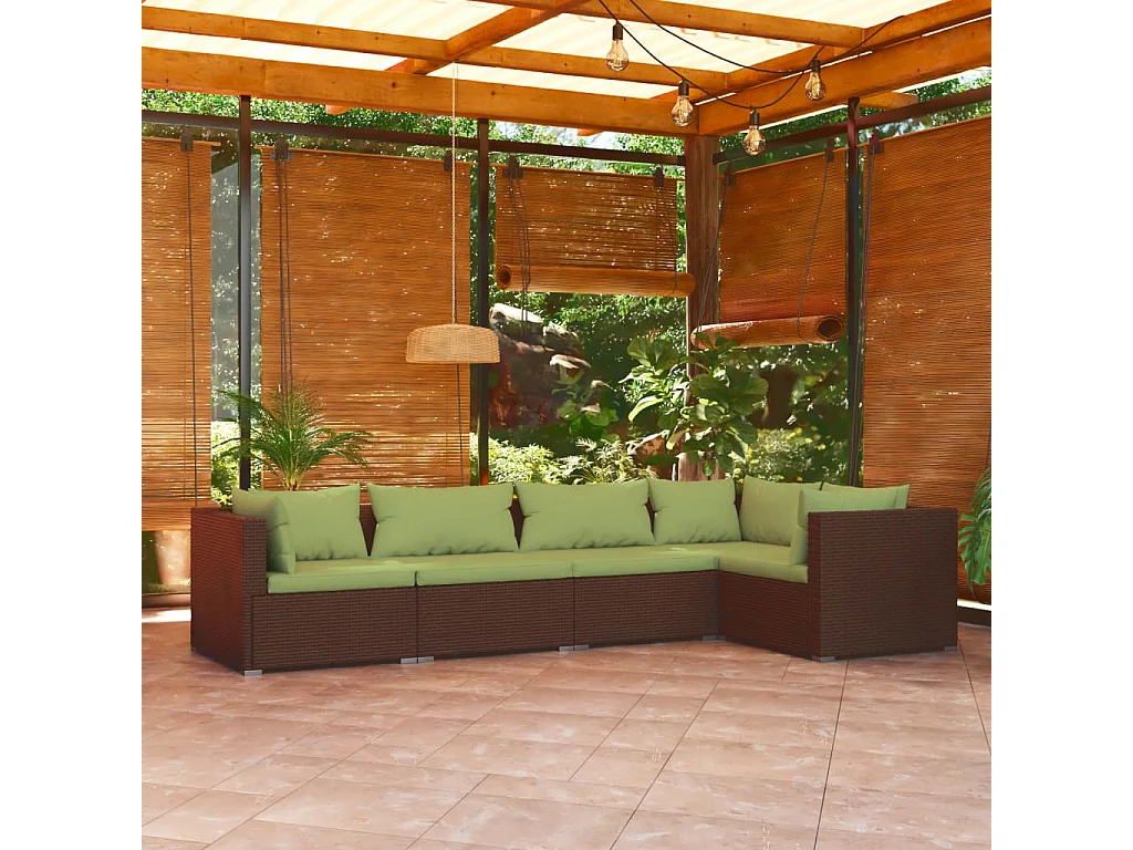 5 pcs conjunto lounge jardim c/ almofadões vime PE castanho PT40337