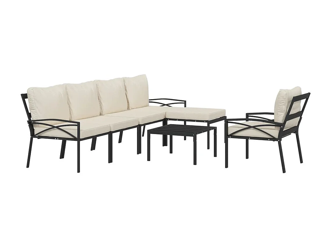 Salon de jardin 7 pcs avec coussins sable acier BE42631