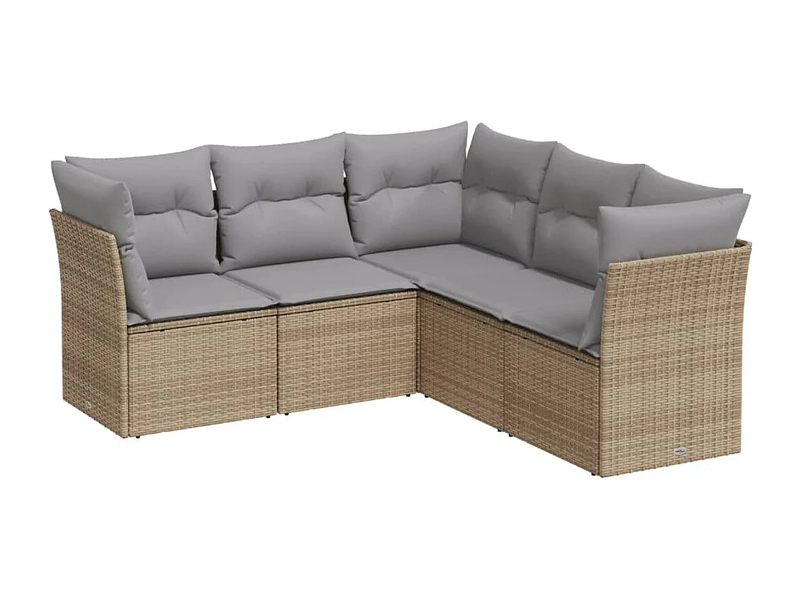 5-tlg. Garten-Sofagarnitur,Gartenmöbel-Set mit Kissen Beige Poly Rattan -gkd107240