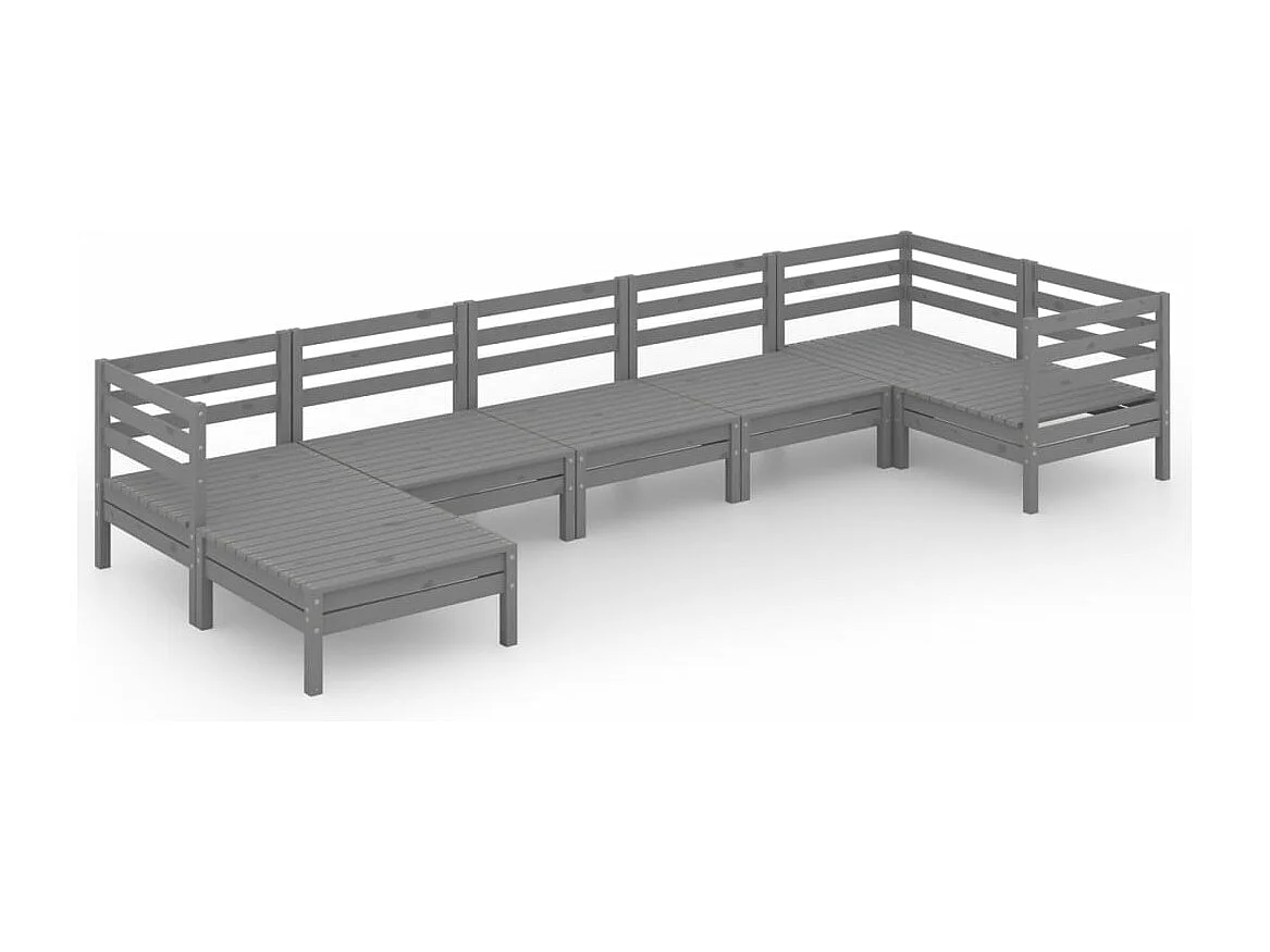 Salon de jardin 7 pcs Bois de pin massif Gris BE16438