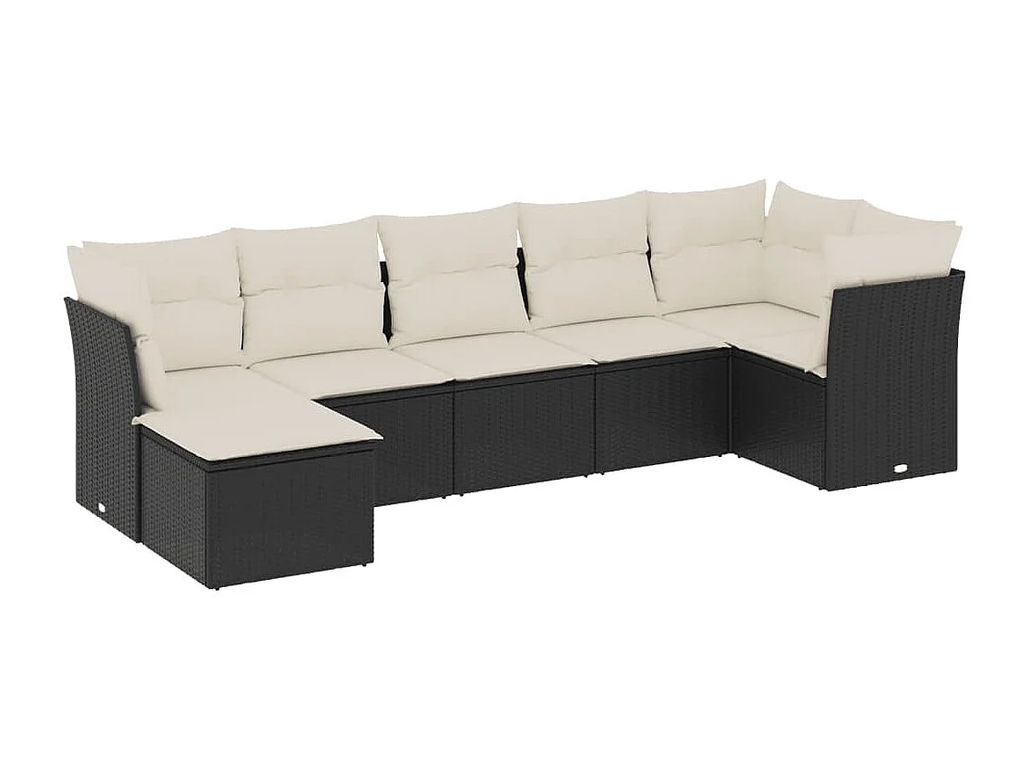 7-tlg. Garten-Sofagarnitur,Gartenmöbel-Set mit Kissen Schwarz Poly Rattan -gkd832381