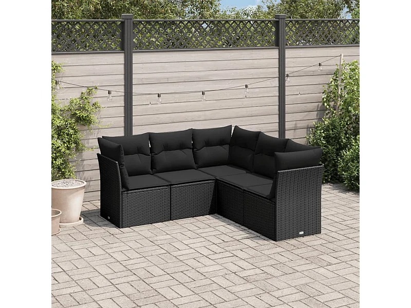 5-tlg. Garten-Sofagarnitur,Gartenmöbel-Set mit Kissen Schwarz Poly Rattan -gkd958125