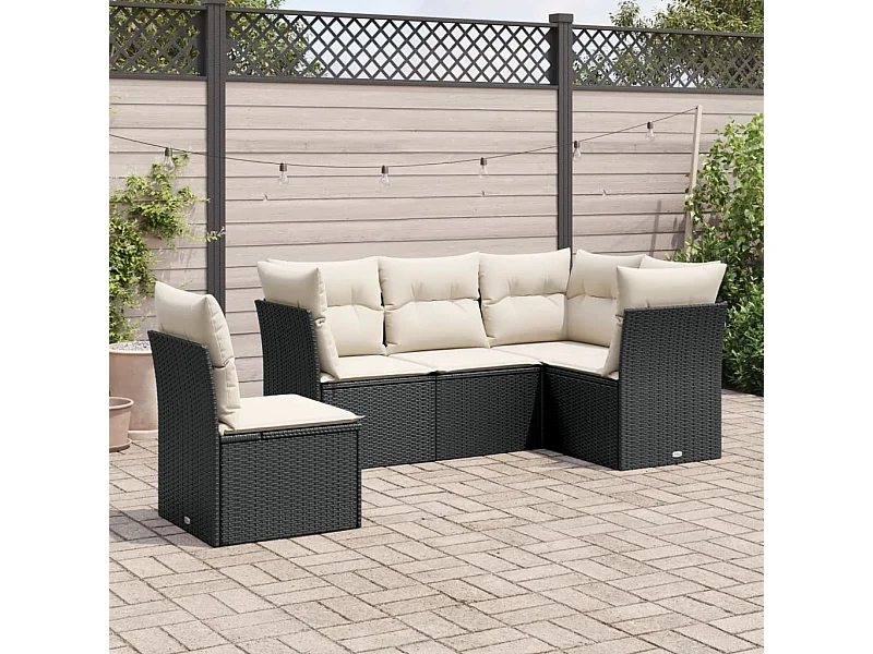 Salon de jardin 5 pcs avec coussins noir résine tressée BE14509