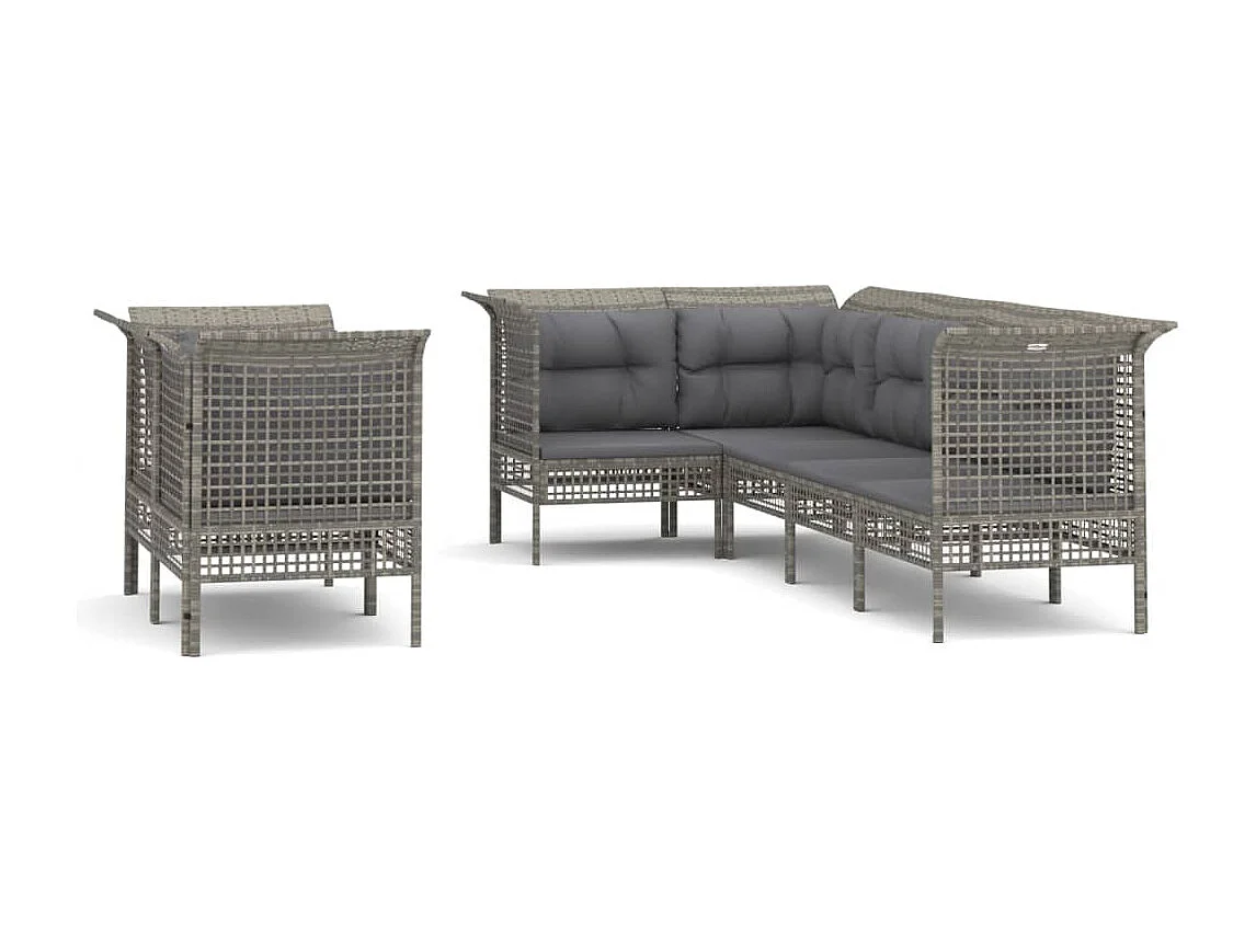 7 pcs conjunto lounge de jardim c/ almofadões vime PE cinzento PT29858