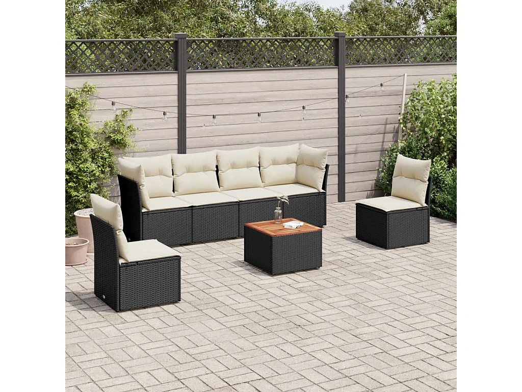 7-tlg. Garten-Sofagarnitur,Gartenmöbel-Set mit Kissen Schwarz Poly Rattan -gkd127794