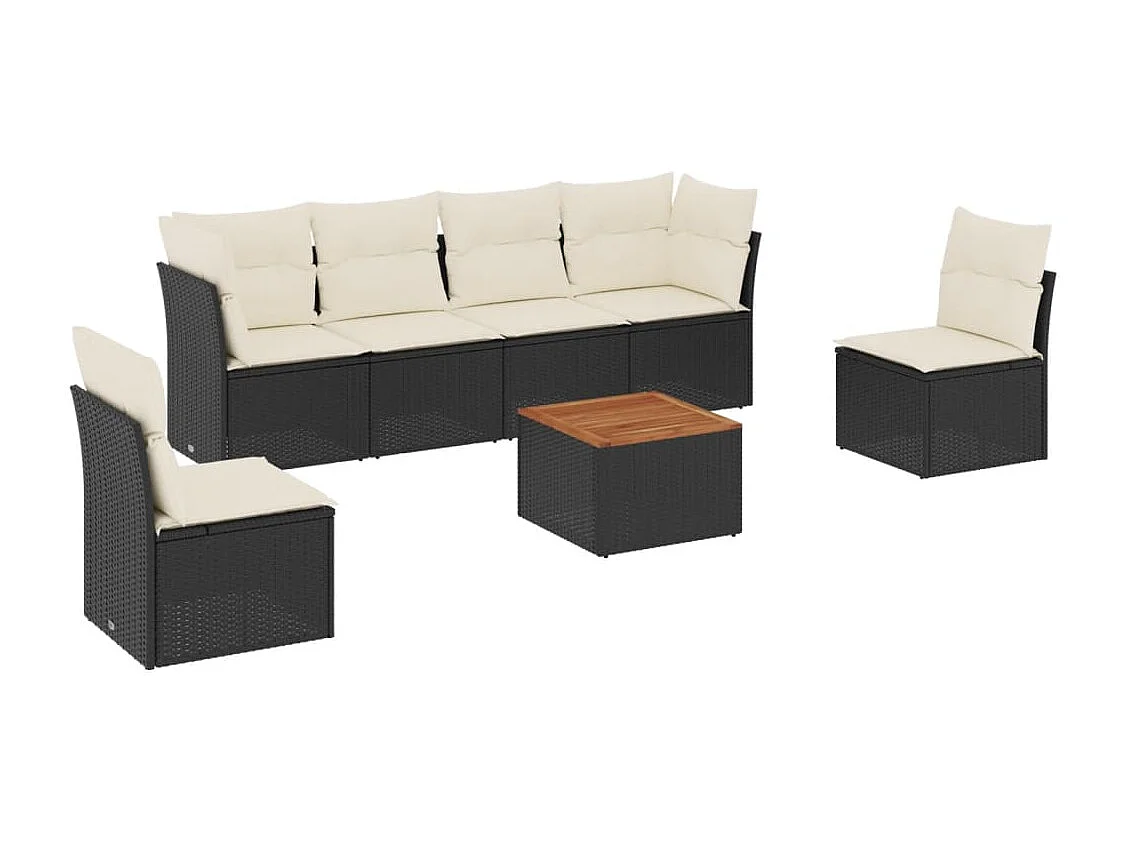 7-tlg. Garten-Sofagarnitur,Gartenmöbel-Set mit Kissen Schwarz Poly Rattan -gkd127794