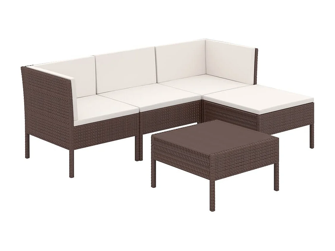 5-tlg. Garten-Sitzgruppe: Sofa + Tisch | Garten-Lounge-Set mit Auflagen Poly Rattan Braun -GKD207900