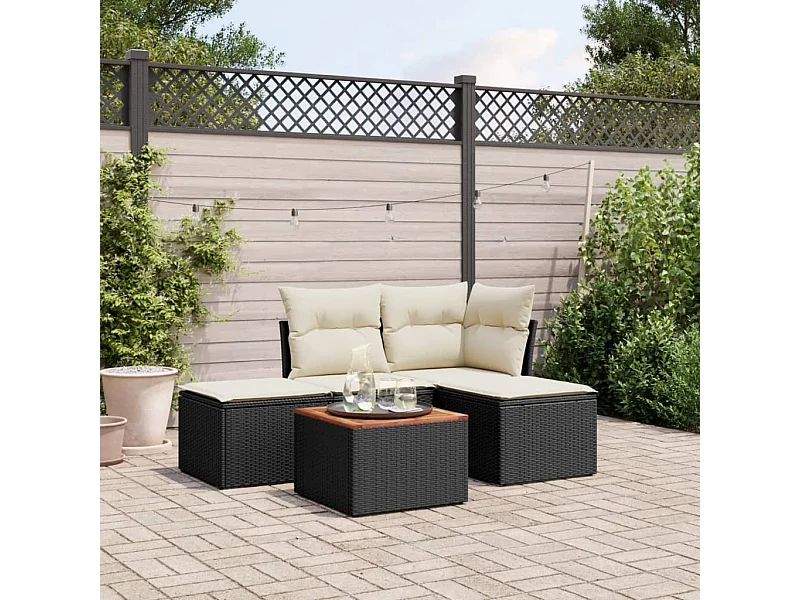 Salon de jardin 5 pcs avec coussins noir résine tressée BE77798