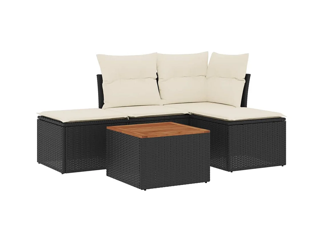 5-tlg. Garten-Sofagarnitur,Gartenmöbel-Set mit Kissen Schwarz Poly Rattan -gkd148580