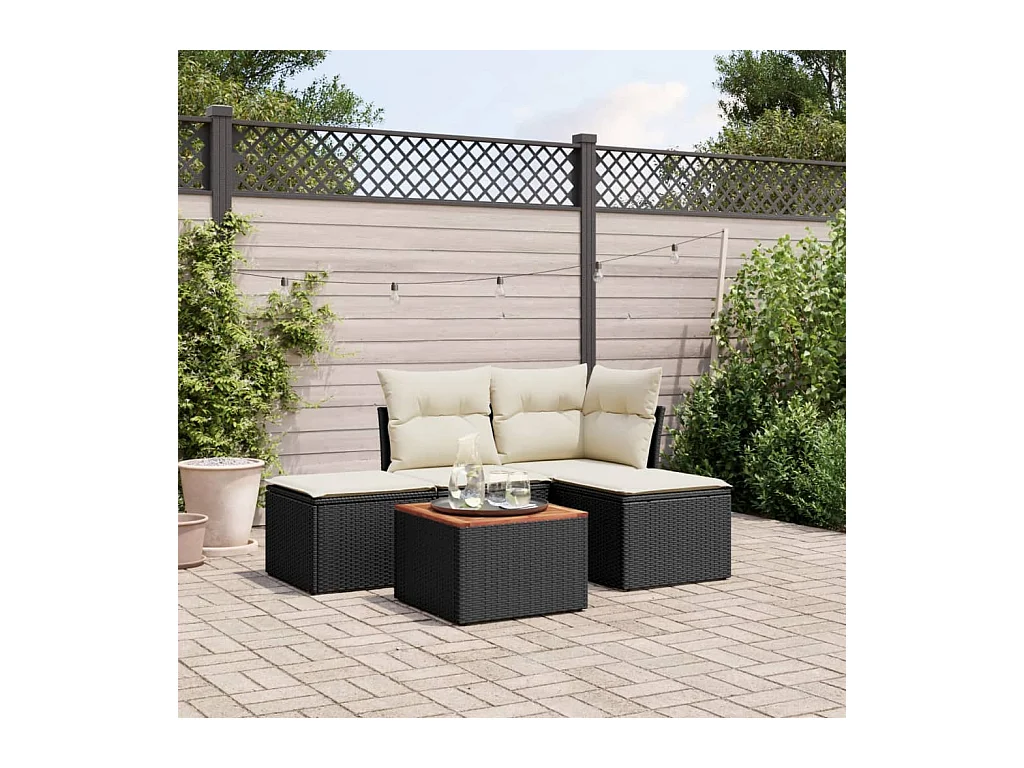 Salon de jardin 5 pcs avec coussins noir résine tressée BE77798