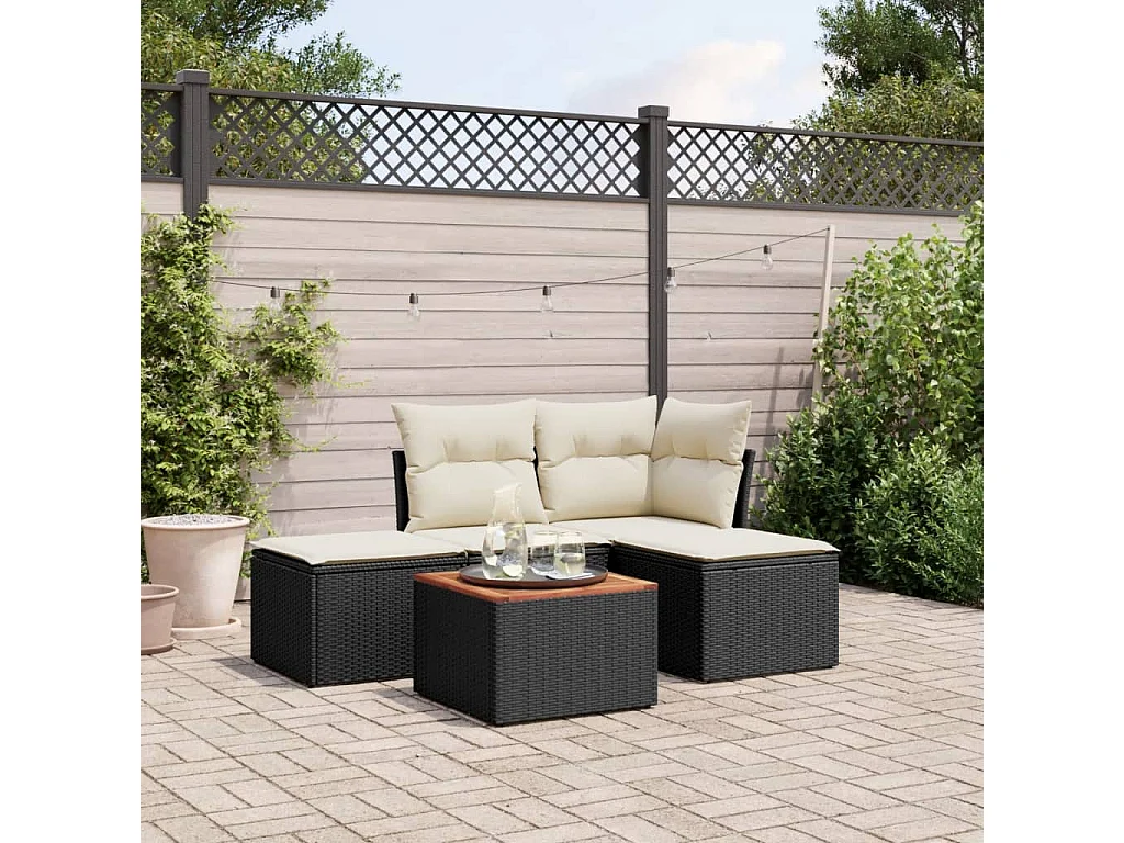 Salon de jardin 5 pcs avec coussins noir résine tressée BE77798