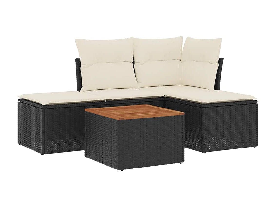 Salon de jardin 5 pcs avec coussins noir résine tressée BE77798