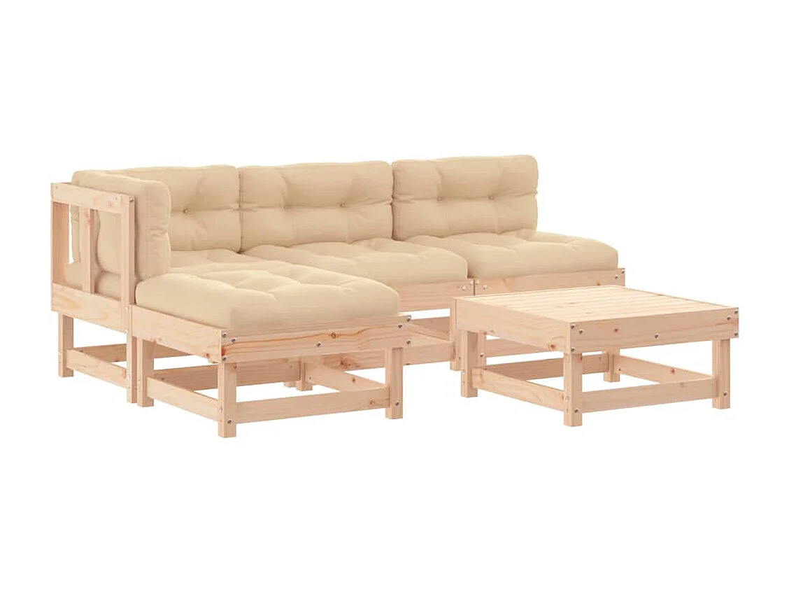 5-tlg. Garten-Sitzgruppe: Sofa + Tisch | Garten-Lounge-Set mit Kissen Massivholz -GKD402648