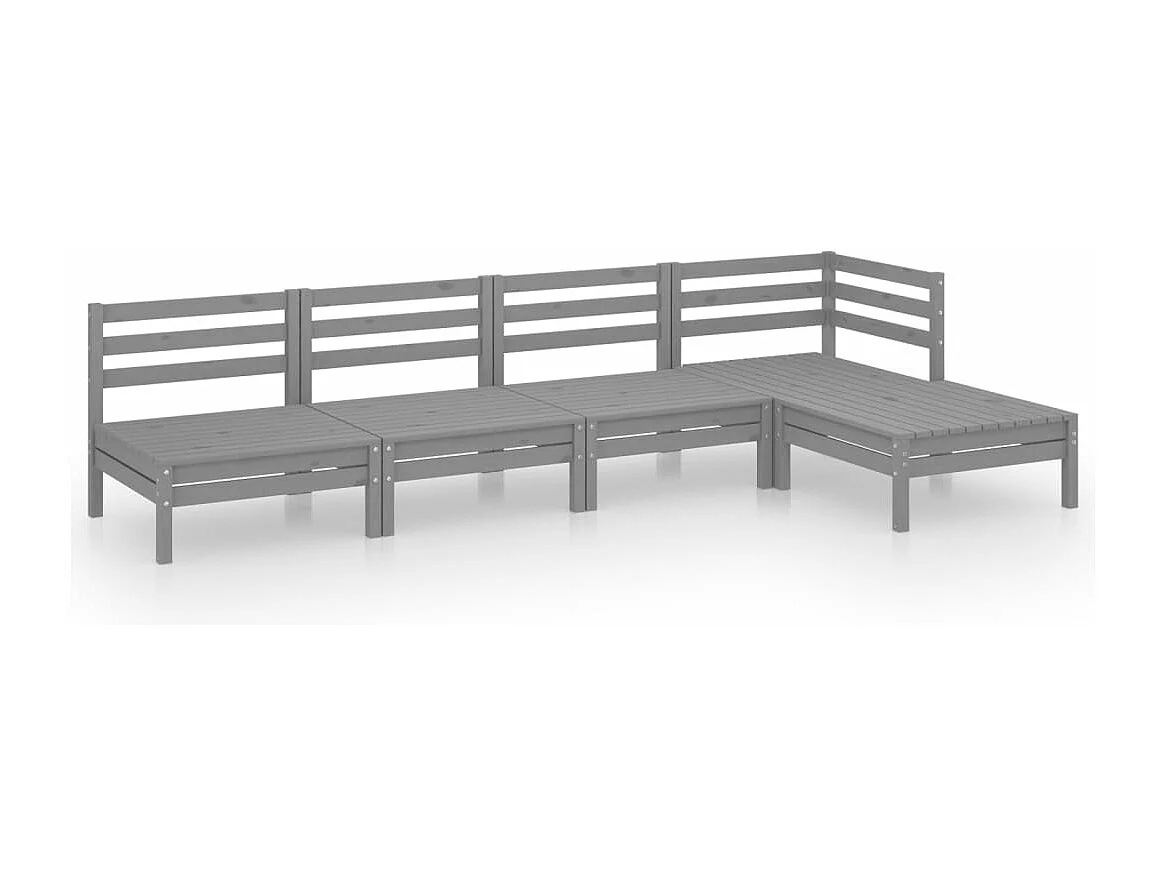 5 pzas Salón de jardín madera maciza de pino gris ES14227