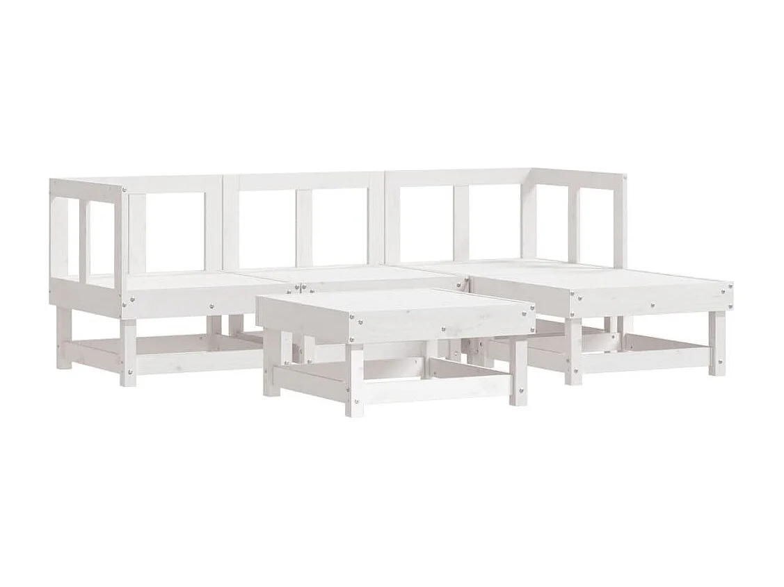 5-tlg. Garten-Sitzgruppe: Sofa + Tisch | Garten-Lounge-Set mit Kissen Weiß Massivholz -GKD265312