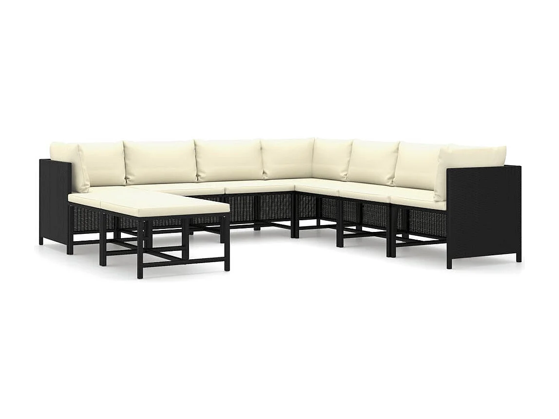 9-tlg. Garten-Sitzgruppe: Sofa + Tisch | Garten-Lounge-Set mit Kissen Poly Rattan Schwarz -GKD685996