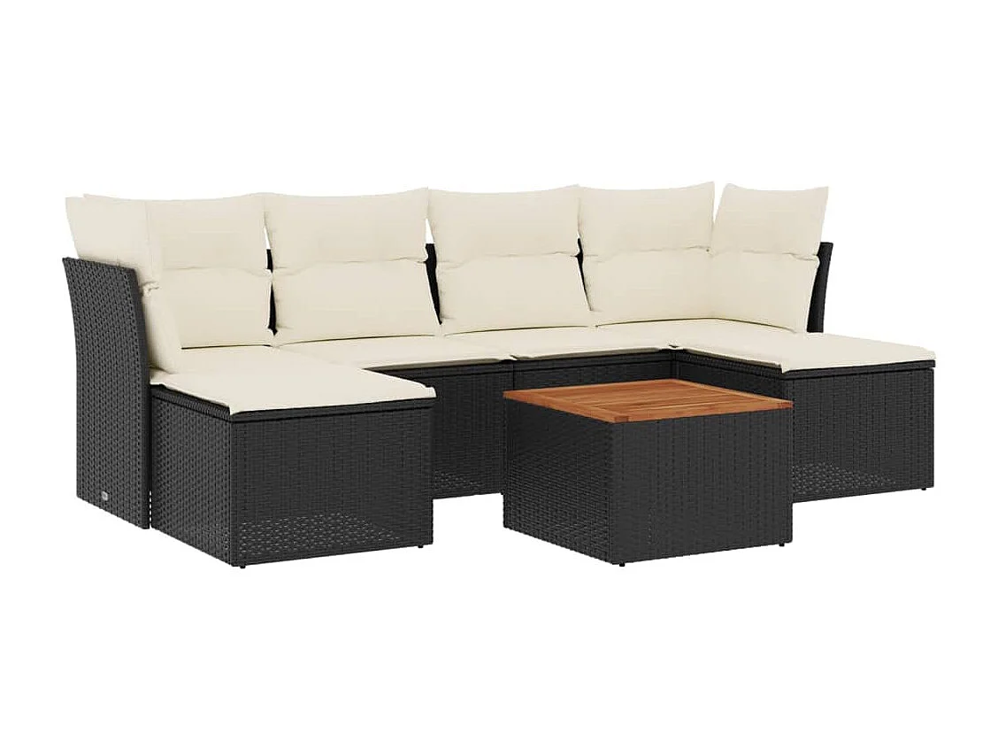 7-tlg. Garten-Sofagarnitur,Gartenmöbel-Set mit Kissen Schwarz Poly Rattan -gkd766746