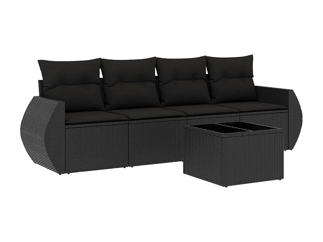 5-tlg. Garten-Sofagarnitur,Gartenmöbel-Set mit Kissen Schwarz Poly Rattan -gkd259535