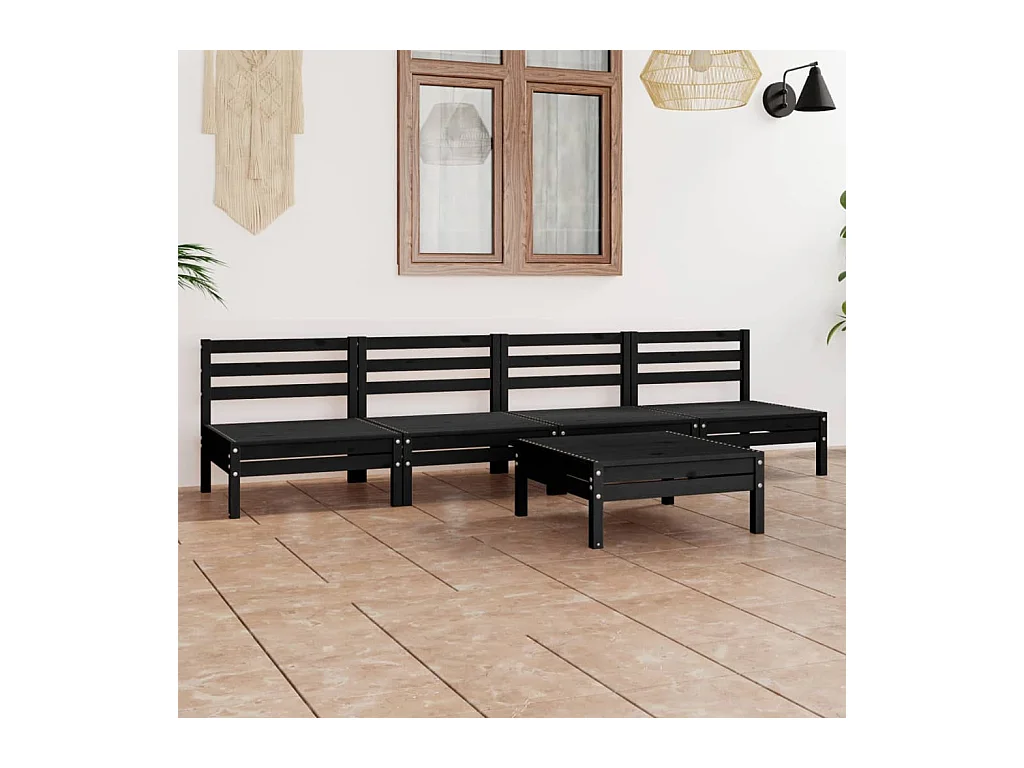 Salon de jardin 5 pcs Noir Bois de pin massif BE89457