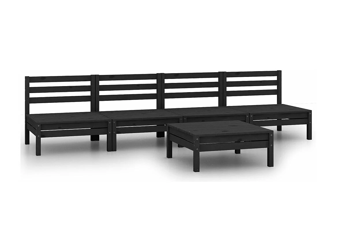 Salon de jardin 5 pcs Noir Bois de pin massif BE89457