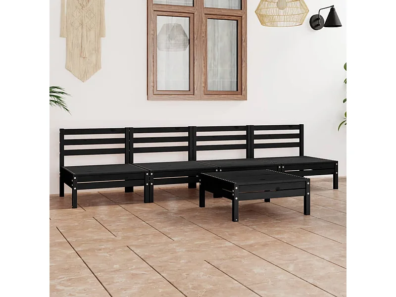 5-delige Loungeset massief grenenhout zwart NL83754