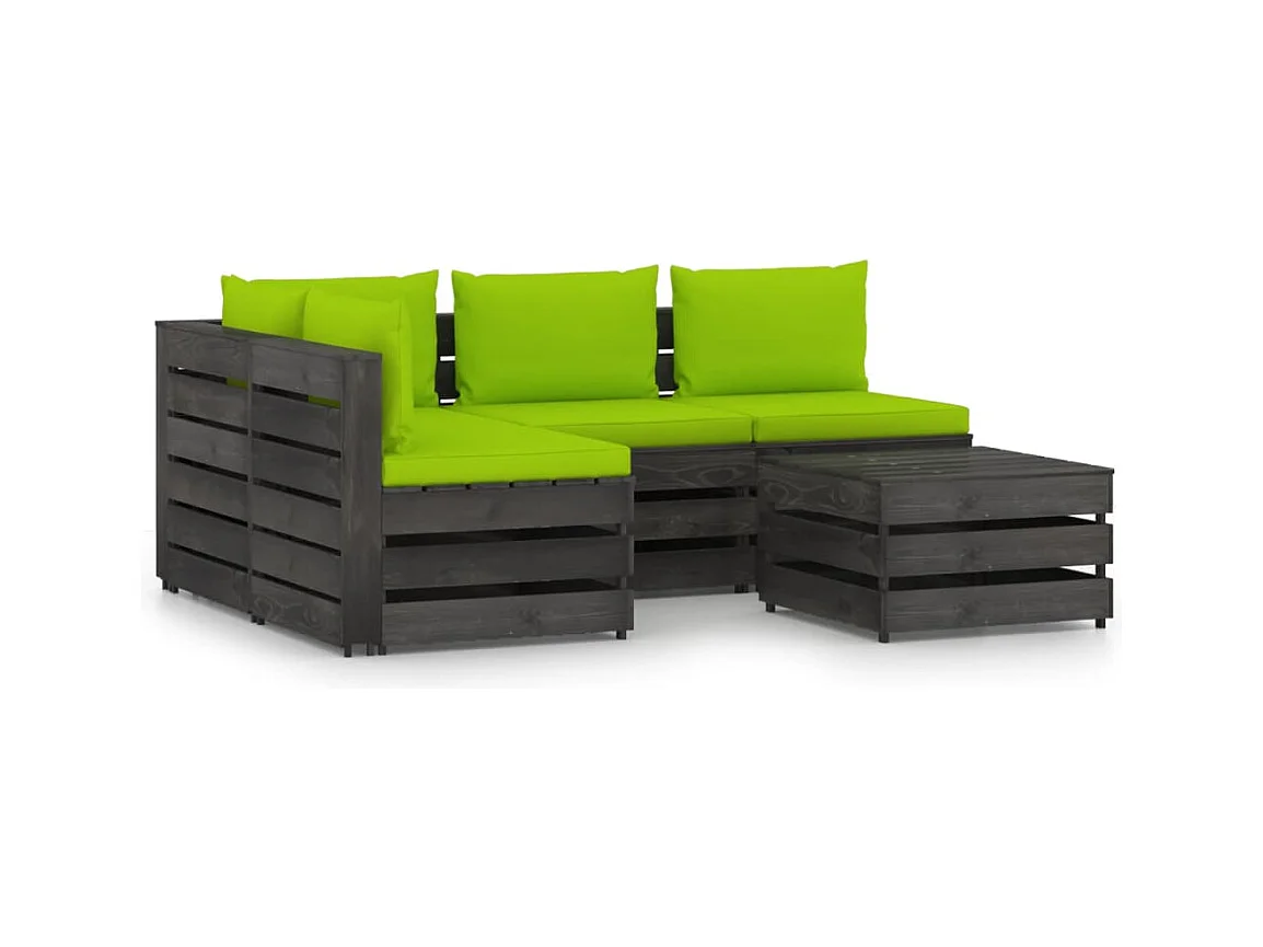 Salon de jardin 5 pcs avec coussins Bois imprégné de gris BE34676