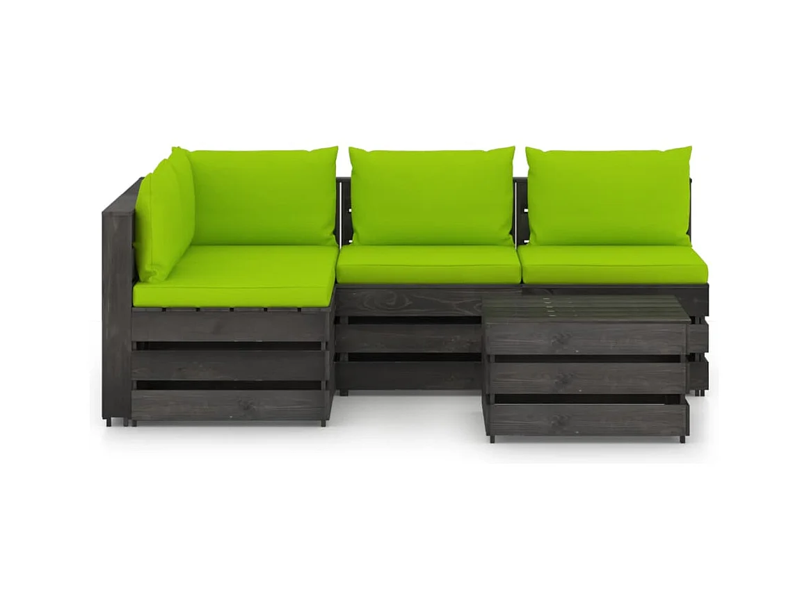 Salon de jardin 5 pcs avec coussins Bois imprégné de gris BE34676