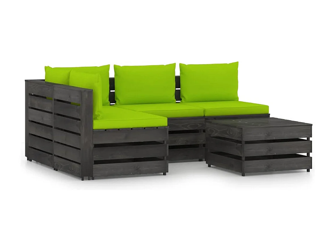 Salon de jardin 5 pcs avec coussins Bois imprégné de gris BE34676