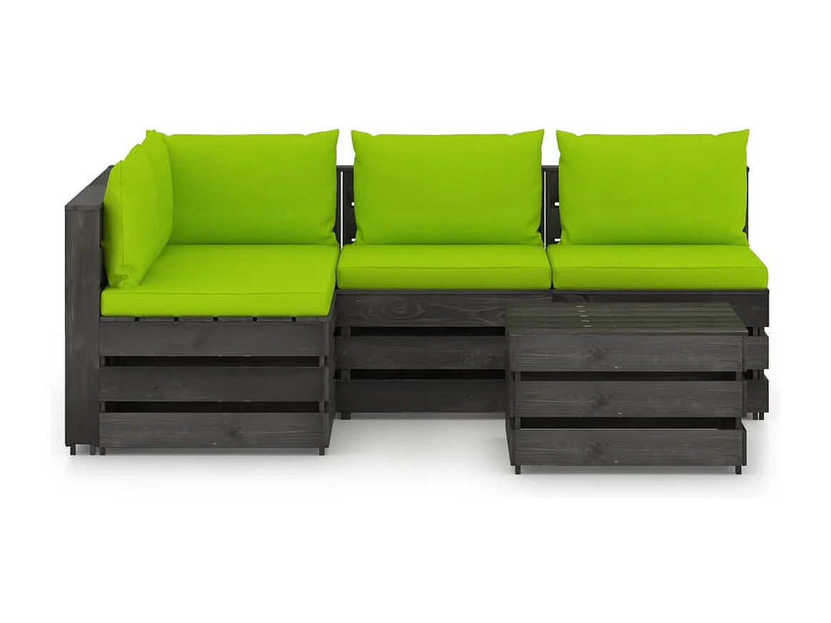 Salon de jardin 5 pcs avec coussins Bois imprégné de gris BE34676